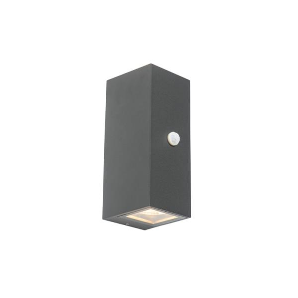 Tmavě šedá nástěnná lampa se 2 světly IP44 s pohybovým senzorem - Baleno