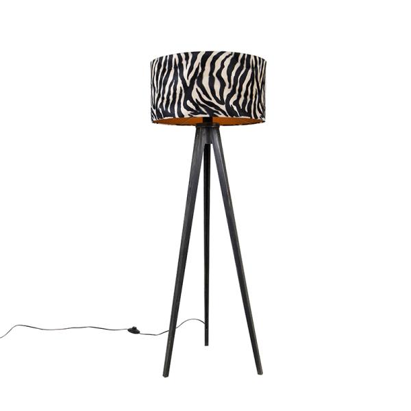 Stojací lampa stojan černá se stínítkem zebra 50 cm - Tripod Classic