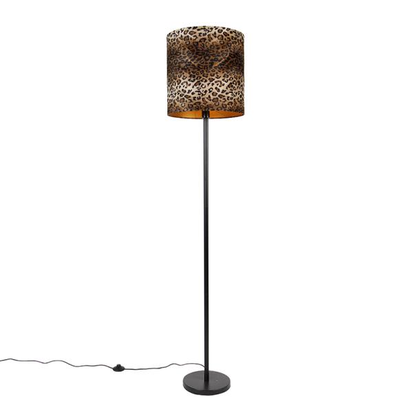 Stojací lampa s černým stínítkem s leopardím vzorem 40 cm - Simplo