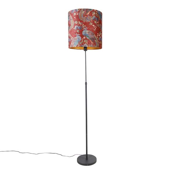 Stojací lampa s černým stínítkem s motivem páva červené 40 cm - Parte