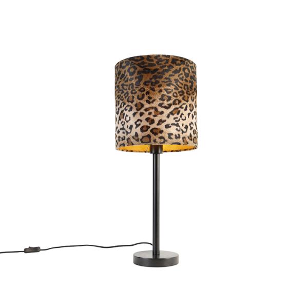 Moderní stolní lampa černá s leopardím stínítkem 25 cm - Simplo