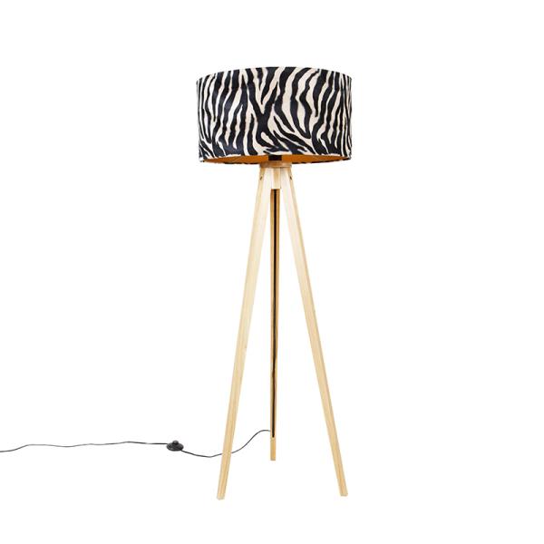 Stojací lampa dřevěná stextilním stínítkem zebra 50 cm - Tripod Classic
