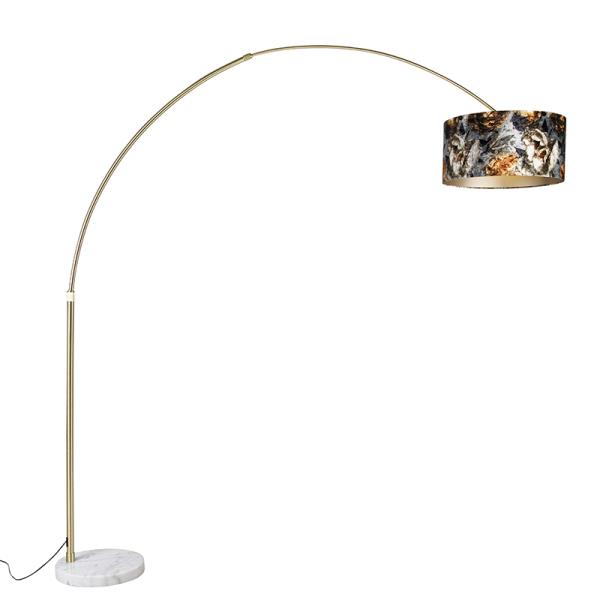 Oblouková lampa mosazná sstínidlem skvětinovým designem 50 cm - XXL