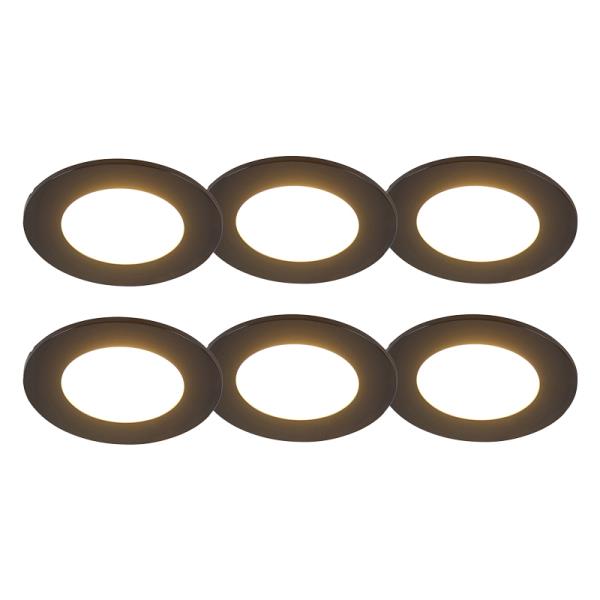 Sada 6 zapuštěných bodových světel černých vč. LED 3-stupňově stmívatelné IP65 - Blanca