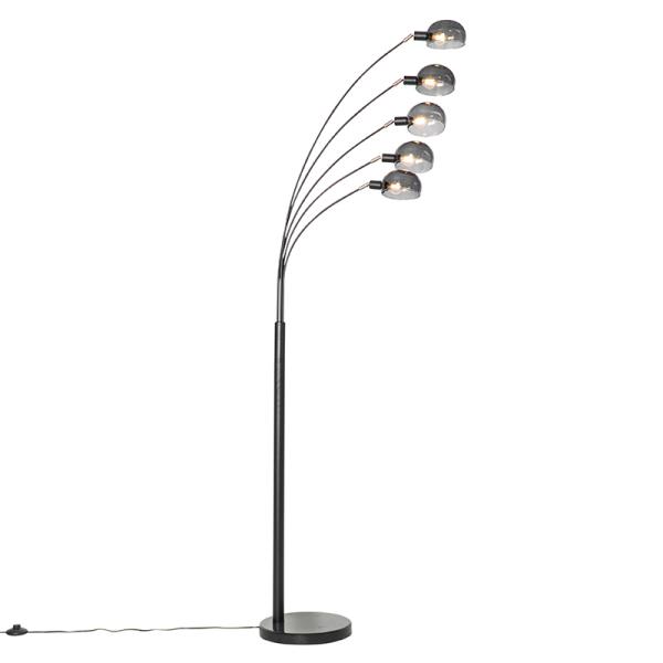 Designová stojací lampa černá s kouřovým sklem 5-světlo - Sixties Marmo