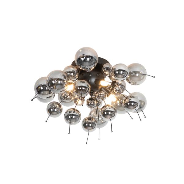 Designové stropní svítidlo černé s kouřovým sklem 4-světlo - Explode