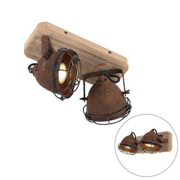 Chytrý reflektor rezavě hnědý s dřevem vč. 2 WiFi GU10 - Gina