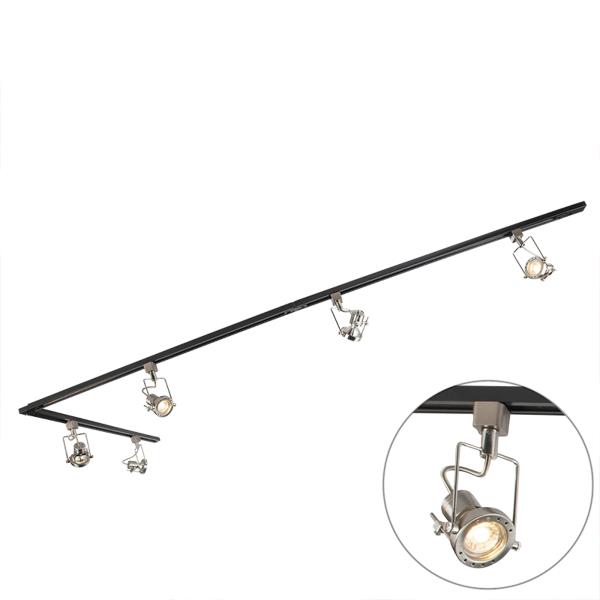 Chytrá 1fázová lišta černá s ocelí vč. 5 WiFi GU10 - Iconic Suplux