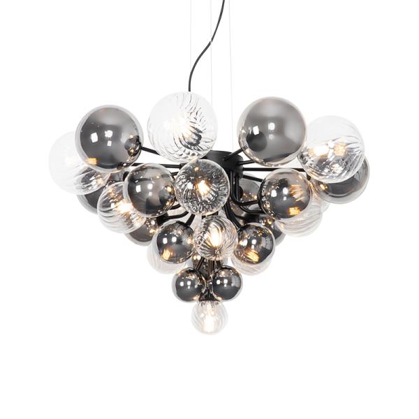 Závěsné svítidlo černé s kouřovým a čirým sklem 13-světlo - Bonnie