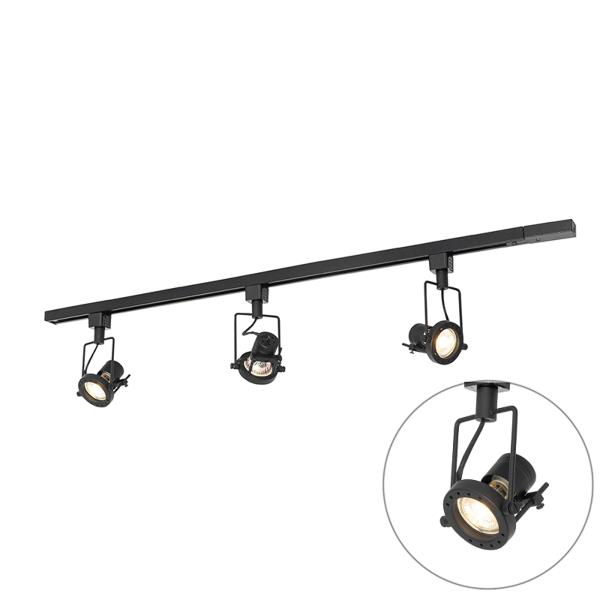 Průmyslový kolejnicový systém s 3 reflektory 1-fázový černý - Suplux