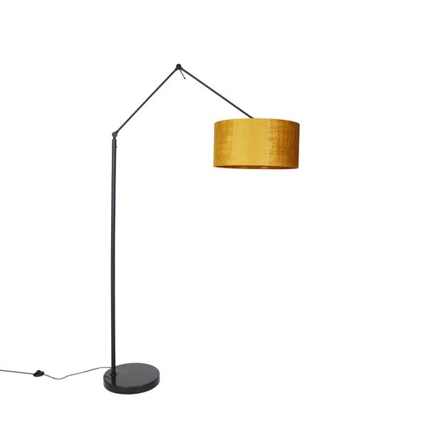 Moderní stojací lampa černá se zlatým stínítkem 50 cm - Editor