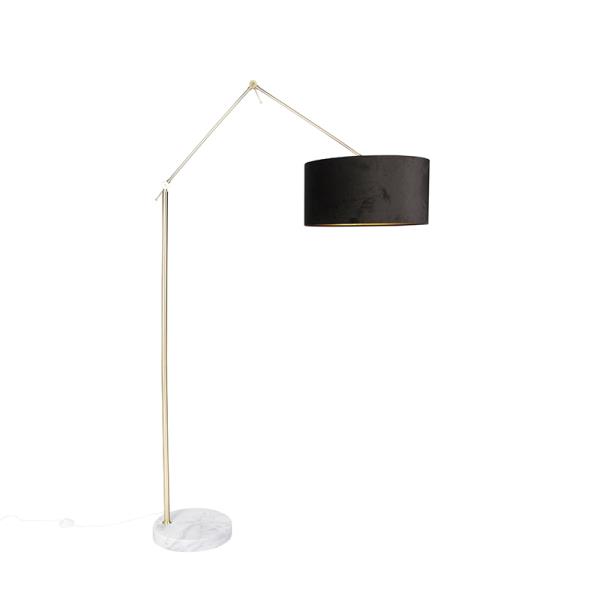 Moderní stojací lampa se zlatým sametovým stínítkem černá 50 cm - Editor