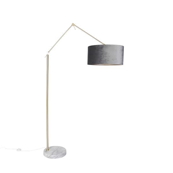 Moderní stojací lampa zlatý sametový stín šedý 50 cm - Editor