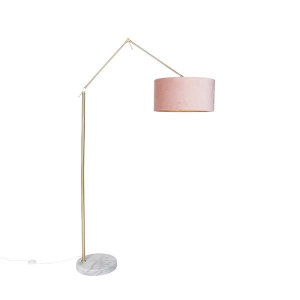 Moderní stojací lampa zlatá ssametovým stínítkem růžová 50 cm - Editor