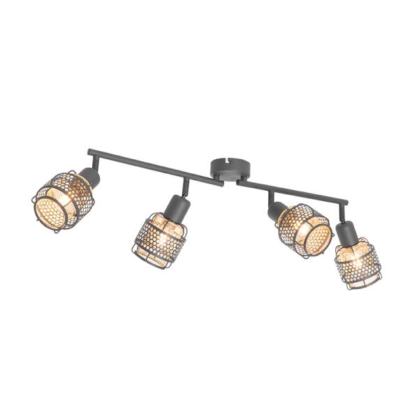 Designové stropní svítidlo černé se zlatem 4-světlo obdélníkové - Noud