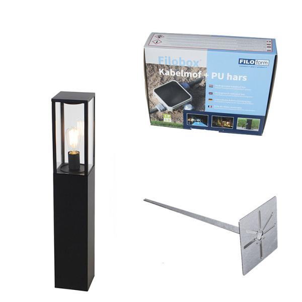 Venkovní sloupková lampa černá 80 cm se zemním hrotem a kabelovou průchodkou - Charlois