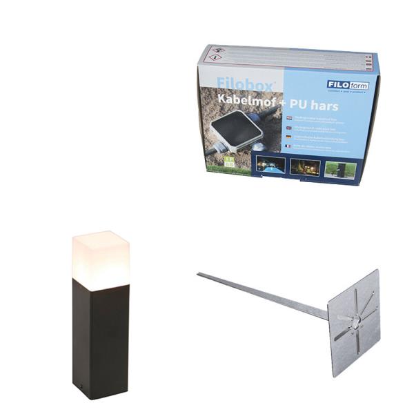Venkovní bodové svítidlo černé s opálovým sklem 30 cm s kolíkem do země a kabelovou objímkou - Dánsko