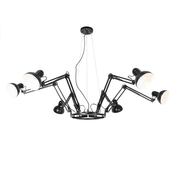 Průmyslové závěsné svítidlo černé 6-světlo nastavitelné - Hobby Spinne