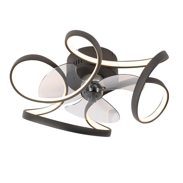 Stropní ventilátor černý 55 cm vč. LED stmívatelný s dálkovým ovládáním - Mandy