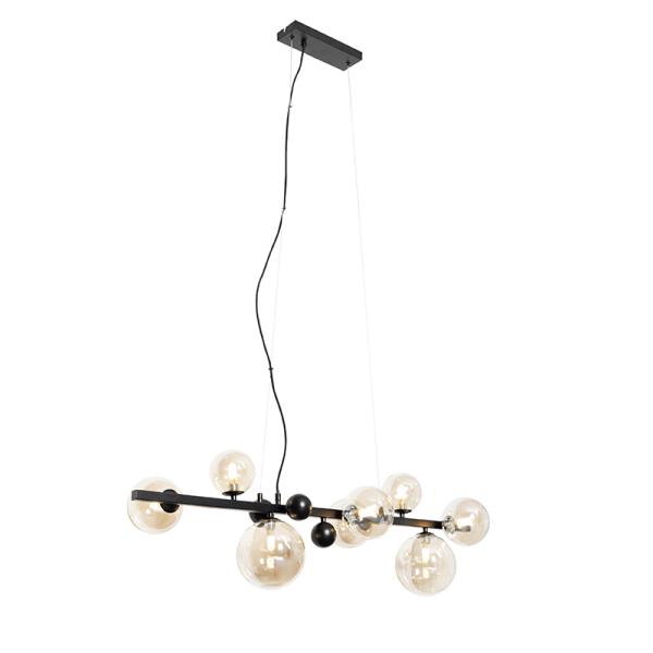 Art Deco závěsné svítidlo černé s jantárovým sklem 8-světlo - David