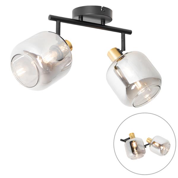Stropní bodové světlo černé se zlatem s kouřovým sklem 2-světlo - Zuzanna