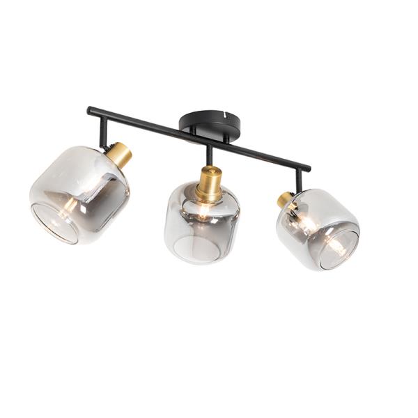 Stropní bodové svítidlo černé s kouřovým sklem obdélníkové 3-světlo - Zuzanna