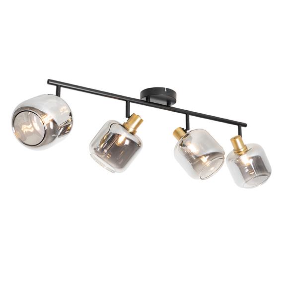 Stropní bodové světlo černé se zlatem a kouřovým sklem 4-světlo - Zuzanna