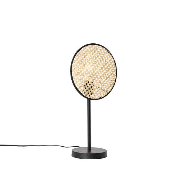Rustikální stolní lampa černá s ratanem 25 cm - Kata