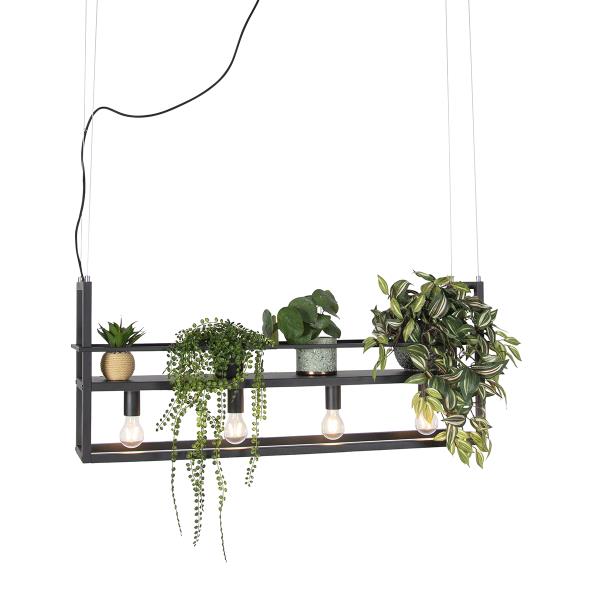 Průmyslové závěsné svítidlo černé se 4-světelným regálem - Cage Rack