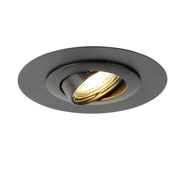Kulaté zapuštěné bodové světlo černé s naklápěním s krycím kroužkem - Edu