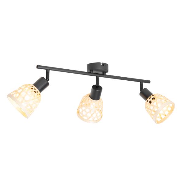 Orientální bodové světlo černé s bambusovými stínidly 3-světlo - Rayan