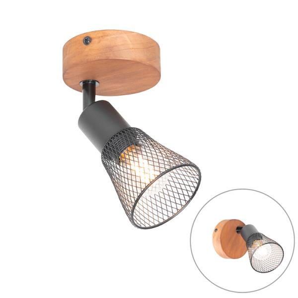 Průmyslové bodové světlo černé se dřevem - Kristina