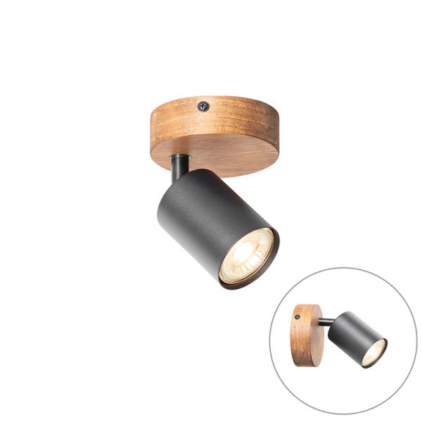 Průmyslové bodové světlo černé se dřevem naklápěcí - Jeana