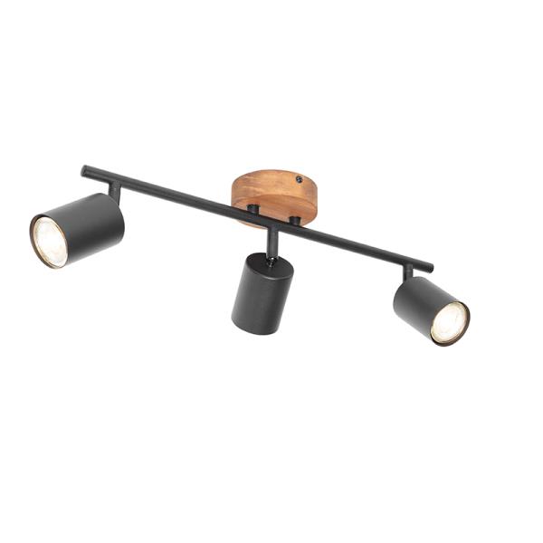 Průmyslové bodové světlo černé se dřevem naklápěcí 3-světlo - Jeana
