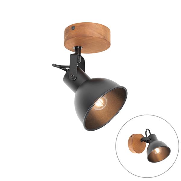 Průmyslové bodové světlo černé se dřevem naklápěcí - Tommy