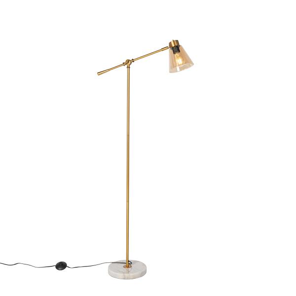 Stojací lampa v art deco stylu bronzová s mramorem a jantarovým sklem - Nina