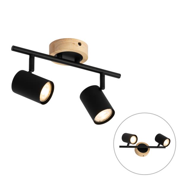 Moderní bodové svítidlo černé se dřevem naklápěcí 2-světlo - Jeana
