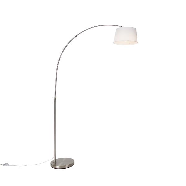 Chytrá oblouková lampa ocelová s bílým textilním stínítkem vč. WiFi A60 - Arc Basic