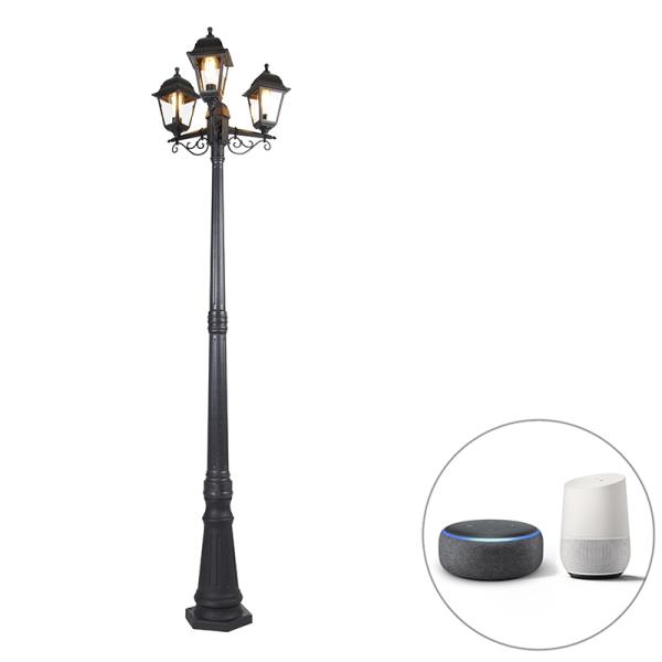 Chytrá lucerna černá 3-světlo IP44 vč. Wifi ST64 - Capital