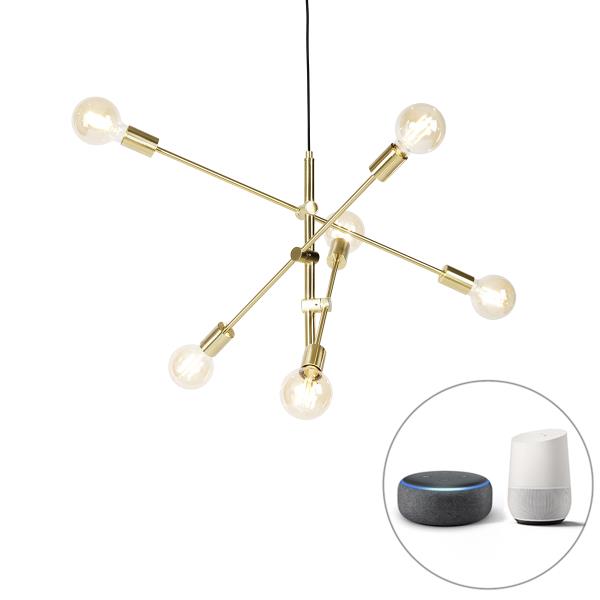 Chytré závěsné svítidlo mosazné 6-světlo vč. Wifi G95 - Sydney