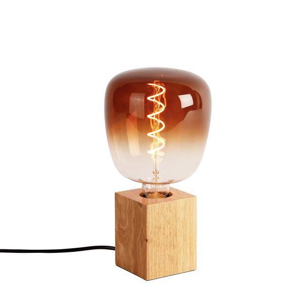 Rustikální stolní lampa přírodní dřevo vč. LED G140 - Bloc