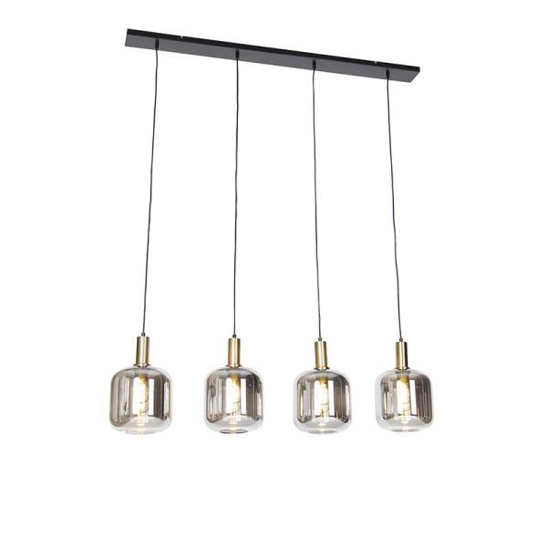 Chytré závěsné svítidlo černé s kouřovým sklem 4-světlo vč. Wifi A60 - Zuzanna