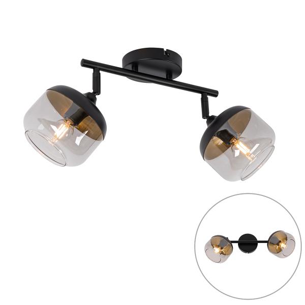 Designové bodové svítidlo černé se zlatem a kouřovým sklem 2-světlo - Kyan