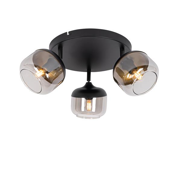 Designové bodové svítidlo černé se zlatem a kouřovým sklem 3-světlo kulaté - Kyan