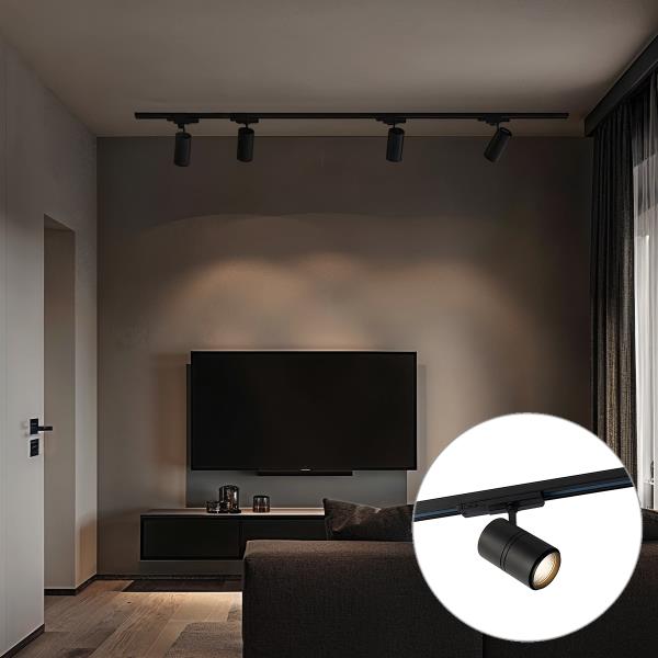 Moderní 3-fázový kolejnicový systém černý se 4 reflektory 3000-4000K - Ruler