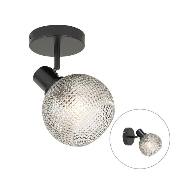 Designové bodové světlo černé s kouřovým sklem - Chico