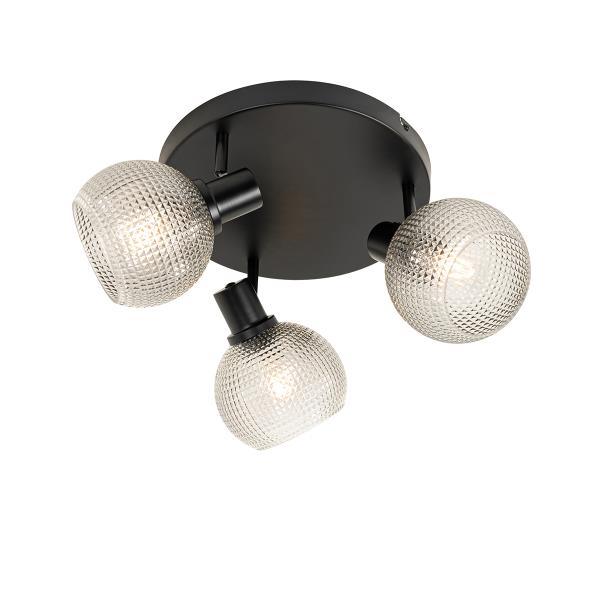 Designové bodové svítidlo černé s kouřovým sklem 3-světlo kulaté - Chico