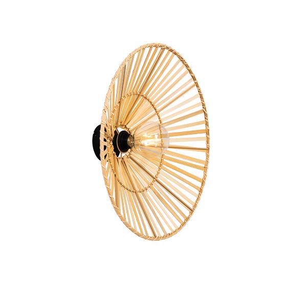 Orientální nástěnná lampa černá s přírodním bambusovým dřevem - Pua