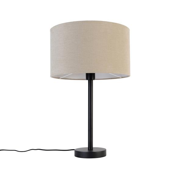 Moderní stolní lampa černá sbouclé stínítkem světle hnědým 35 cm - Simplo