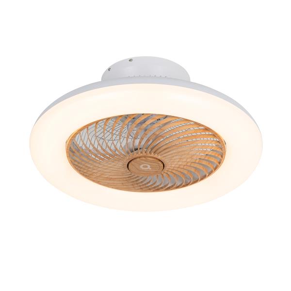 Stropní ventilátor bílý s dřevěným potiskem 55 cm vč. LED stmívatelný s dálkovým ovládáním - Clima